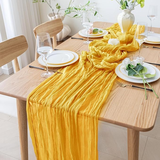 Cheesecloth Table Runner 10FT 12Pcs Gold Boho Gauze Rustic Sheer Runners | - Image 8