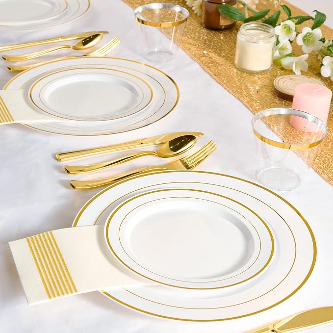 FOCUSLINE Gold Plastic Plates Set of 60, Disposable Plates - Image 7