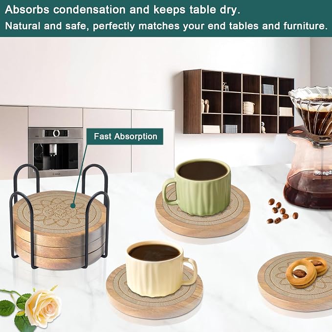 Wood Coasters for Drinks Housewarming Gifts for Home Decoration Absorbent - Image 4