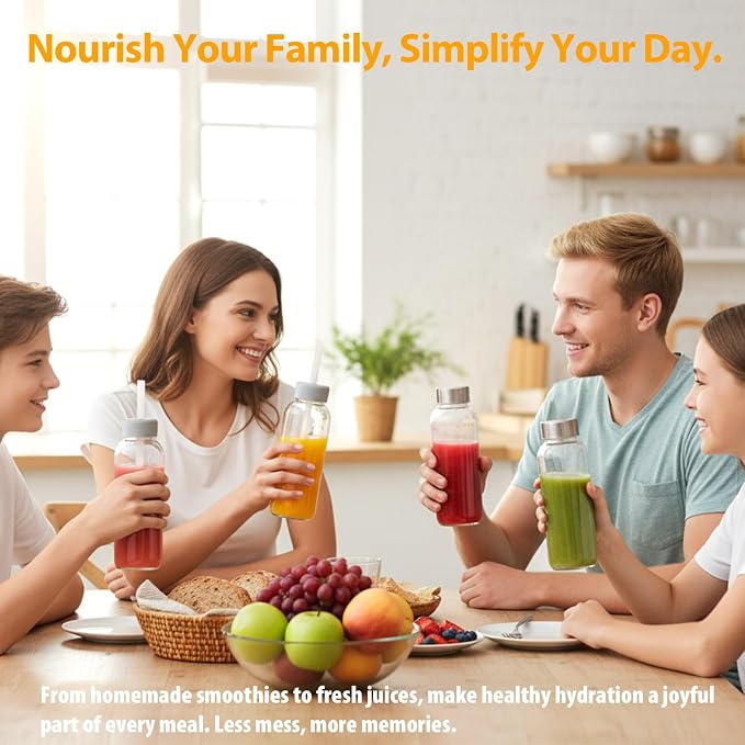 Sursip 10 oz Glass Juice Bottles, 6 Pack, Leakproof Stainless Lids | Reusable - Image 9