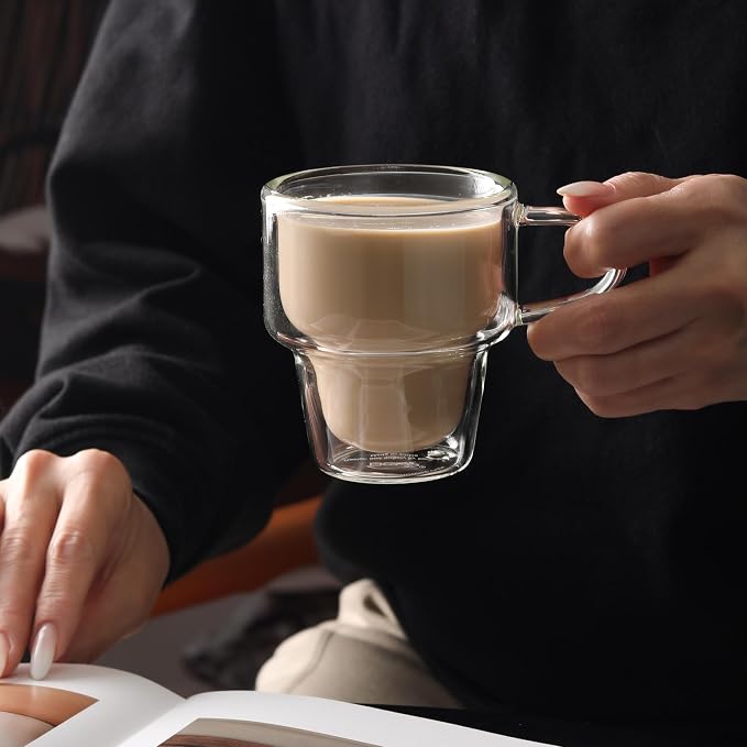 NIRA.Z 4 Pack Double Wall Glass Coffee Mugs 12 OZ Insulated Espresso Cups - Image 7