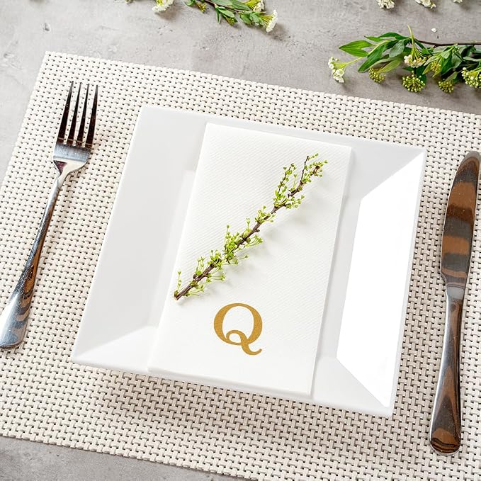 Restaurantware Paper Napkins Pack of 2000 Gold Letter Q Linen-Feel Disposable - Image 3