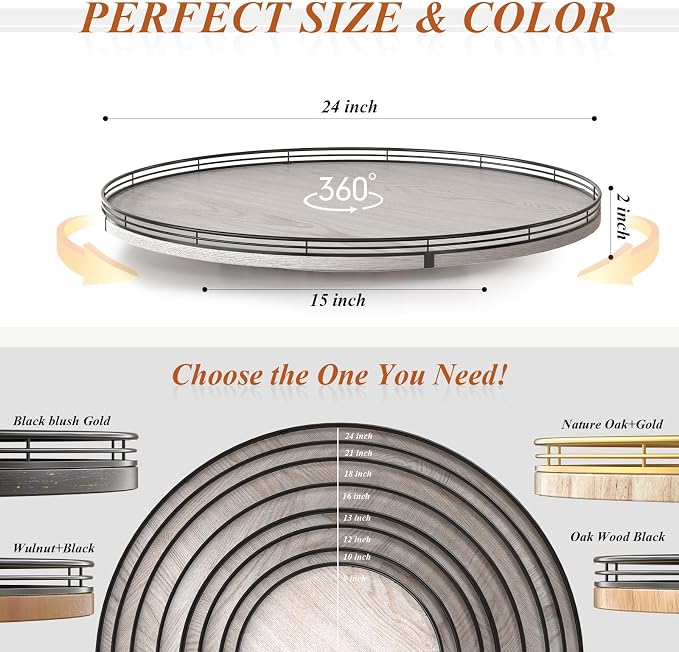 AMH 24-Inch Whitewashed Farmhouse Wooden Lazy Susan Organizer | Smooth rotating - Image 6