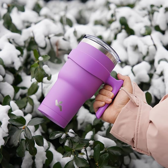 Konokyo 10 oz Tumbler with Handle and Straw, Insulated Travel Mug | Lavender; - Image 6