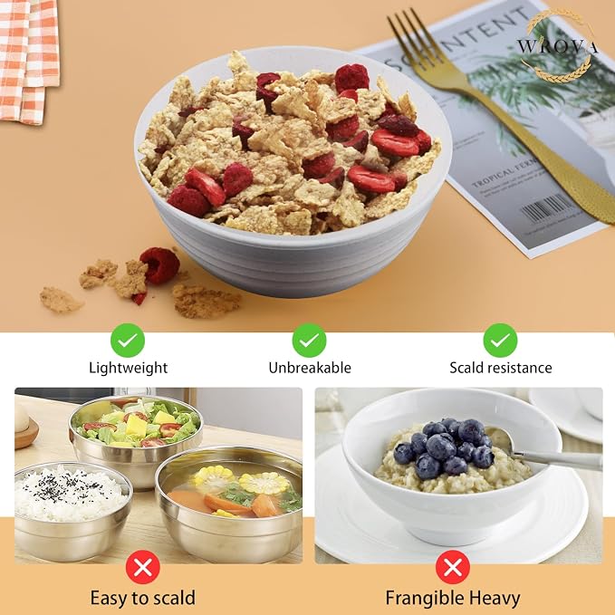 Wheat Straw Bowls Set of 8, Unbreakable White Cereal Bowl 26OZ, Microwave and - Image 5