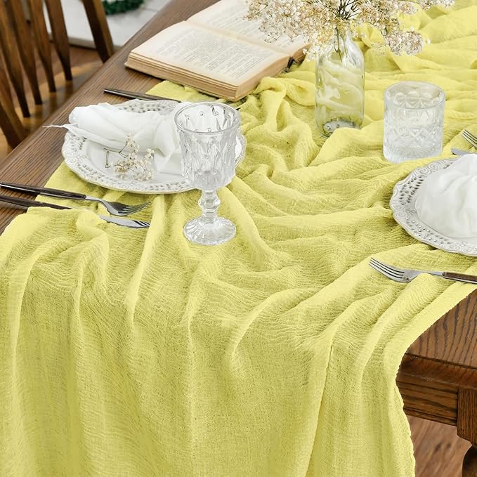 Artoid Mode Boho Light Yellow Gauze Wedding 3Pcs Table Runner, 120 Inch by ArtoidMode