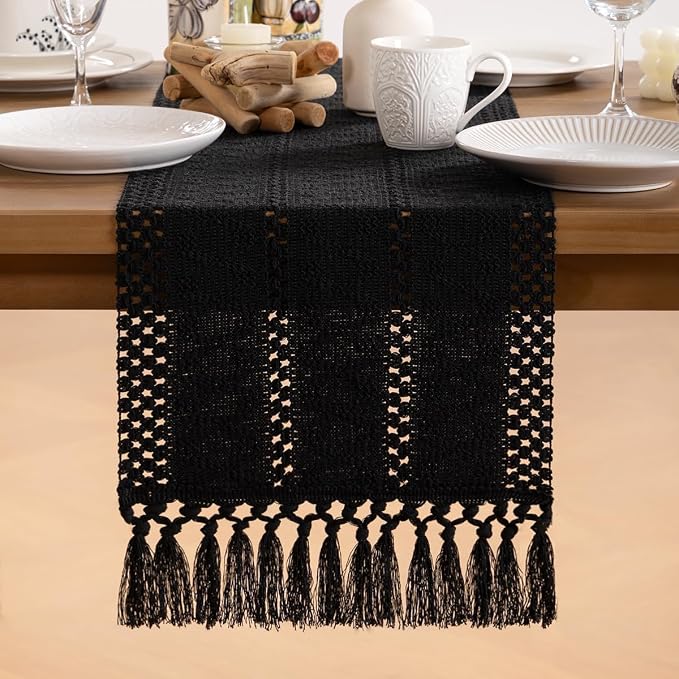 MLMW Boho Table Runner Black Table Runner 72 inches Spring Easter Short Coffee - Image 6