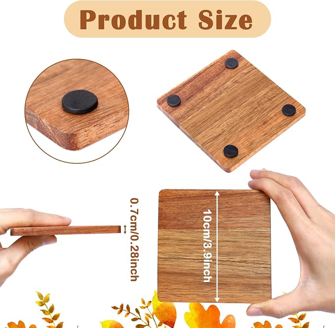 10 Pieces Unfinished Wood Coasters, 4 Inch Square Acacia Wooden Coasters - Image 3