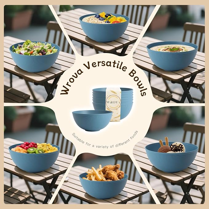 Wheat Straw Salad Bowls for Kitchen set of 6, Anti-Scald Thick Soup Bowls 40oz - Image 5
