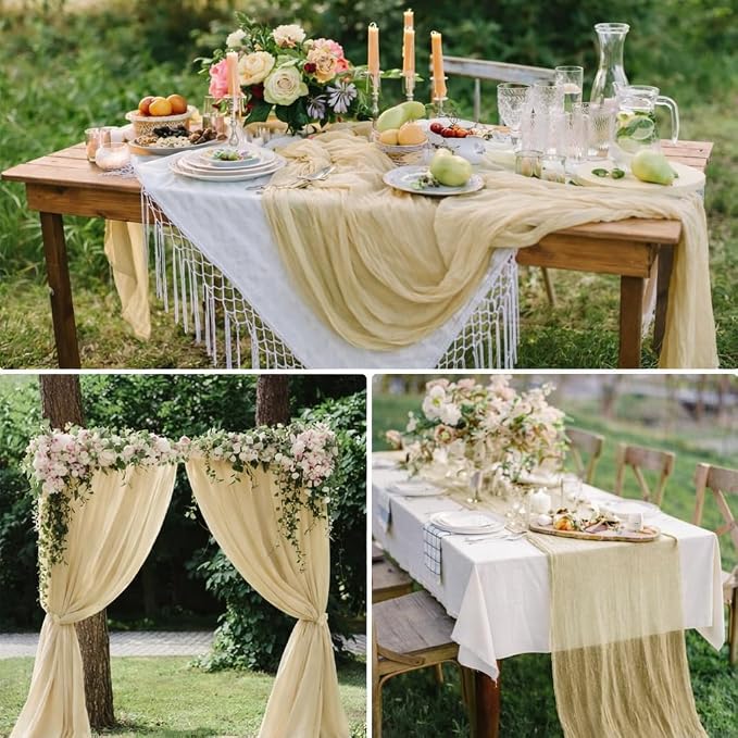 10 Pack Beige Cheesecloth Table Runner 22x120 Inch Boho Gauze Table Runner Long - Image 8