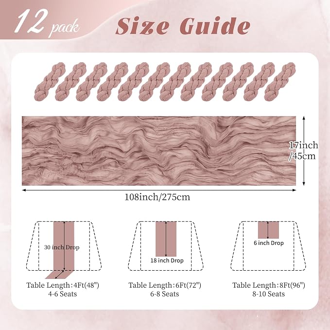 12 Pack Dusty Pink Cheesecloth Table Runner 17x108 Inch Semi Sheer Boho Gauze - Image 2