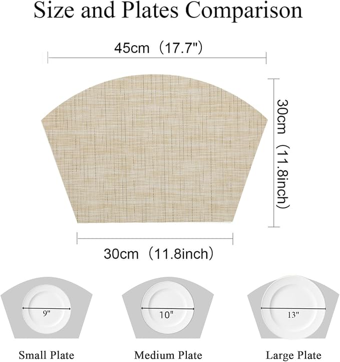 SHACOS Round Table Placemats Wedge Shaped Placemat Set of 4 Non Slip Heat - Image 3