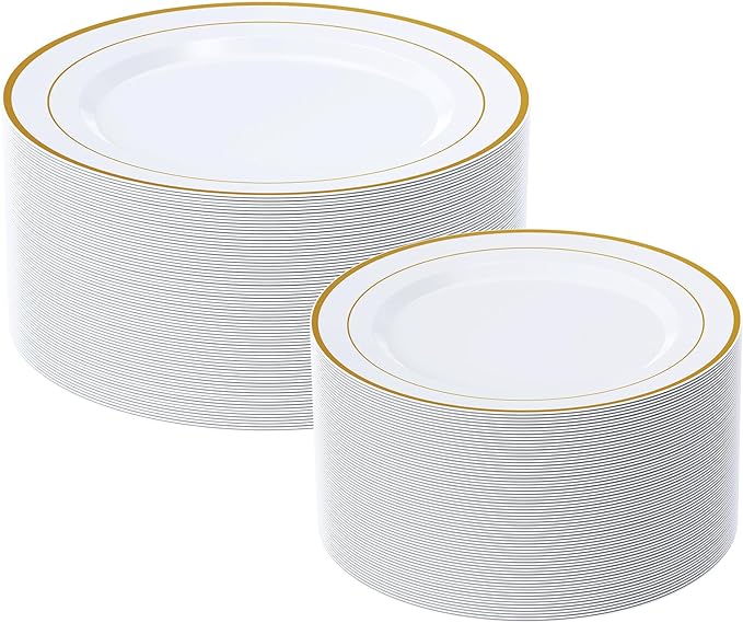 FOCUSLINE Gold Plastic Plates Set of 60, Disposable Plates by FOCUSLINE