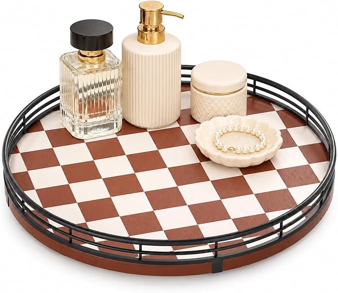 AMH 10-Inch Brown Checkerboard Lazy Susan Organizer by AMH