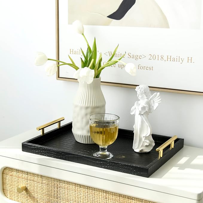 Set of 2 Modern Elegant Large Wood Serving Tray, Rectangle Decorative Tray - Image 4