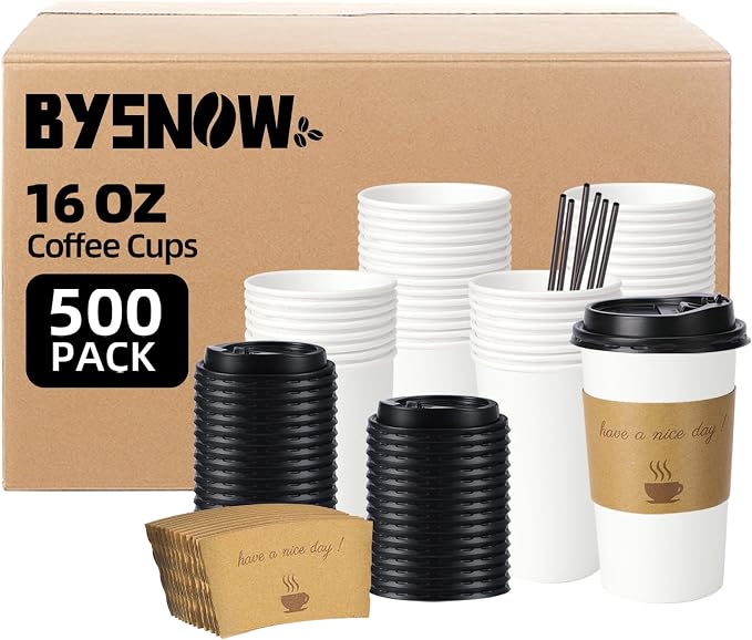 BYSNOW 500 pack 16 oz Bulk Disposable Paper Coffee Cups by BYSNOW