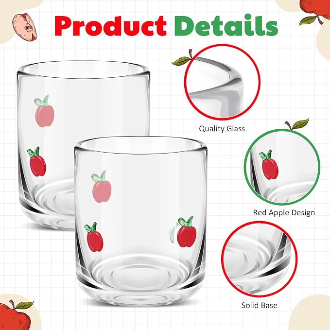 SiliFine 2 Pcs Apple Icon Juice Glasses - 14oz Red Apple Stemless Wine Drinking - Image 4