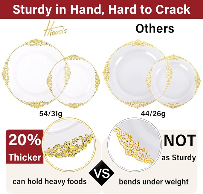 350 Pcs Clear Gold Plates for Party | Clear Party Plates Set for 50 Guests - Image 3