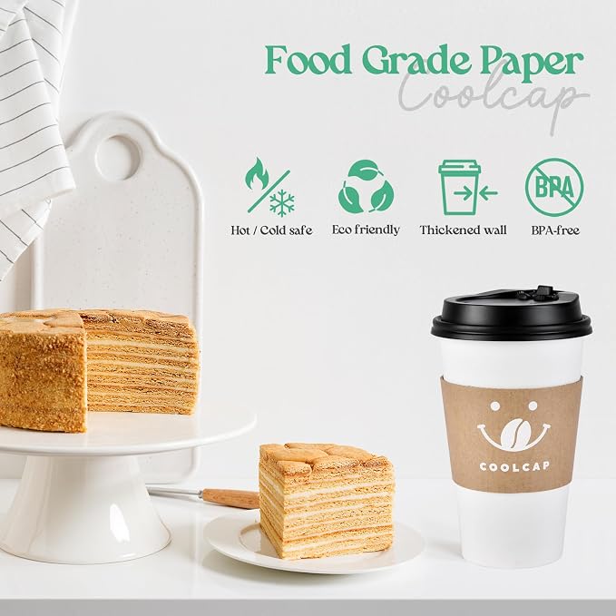Coffee Cups with Lids and Sleeves, 12 Ounce 50 pack To Go Coffee Cups with Lids - Image 4