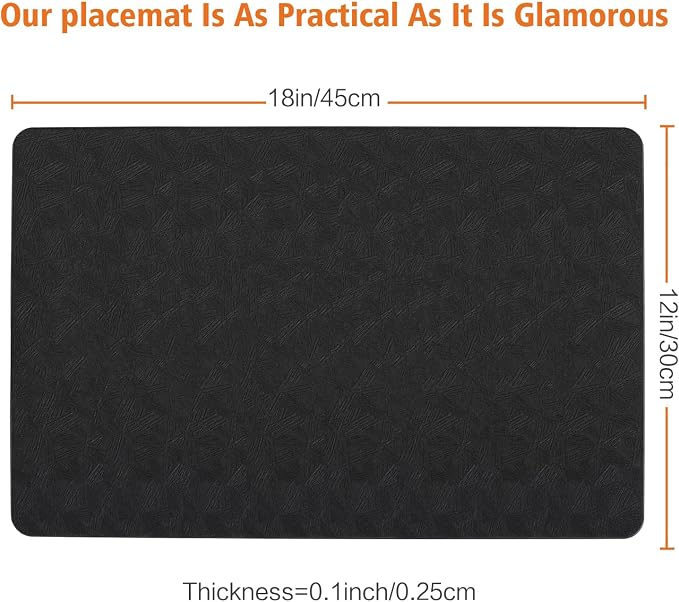 Black Vinyl Placemats Set of 6 Waterproof Wipeable Table Mats | Heat Resistant - Image 3