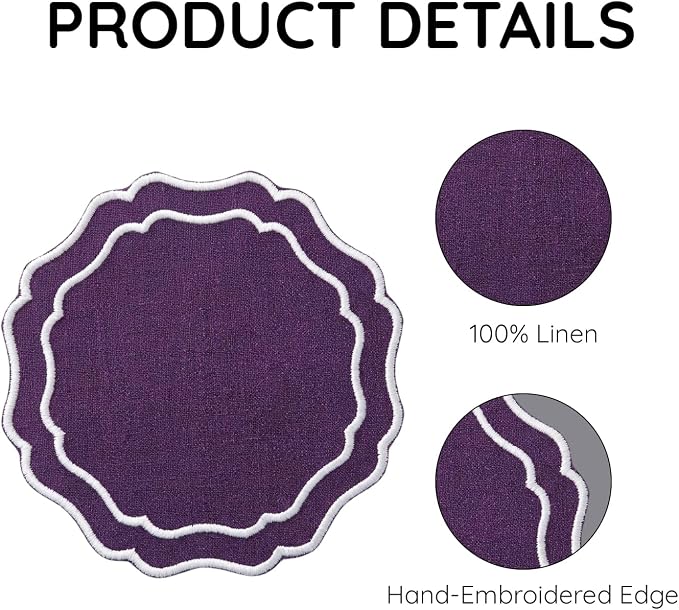 Drink Coasters Set of 6, 6x6 inch, Absorbent Linen Drink Mats - Image 4