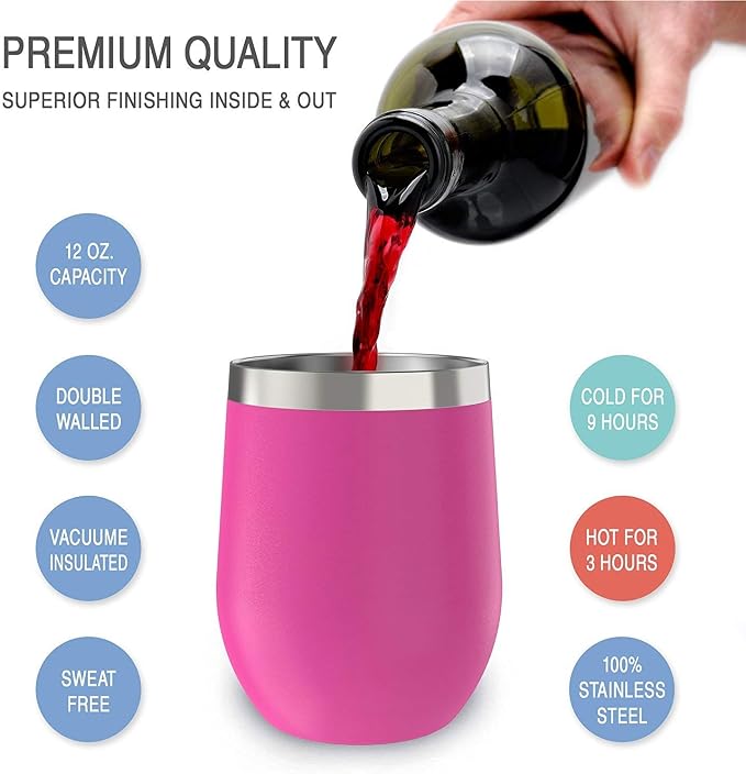 CHILLOUT LIFE 12 oz Stainless Steel Wine Tumblers 2 Pack - Image 2