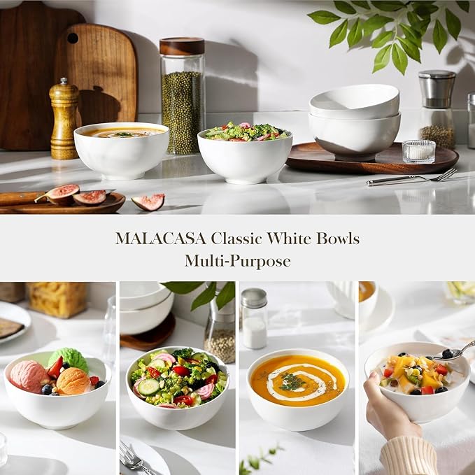 MALACASA 26 Oz White Ceramic Soup Bowls of 4, Cereal Bowls - Image 5
