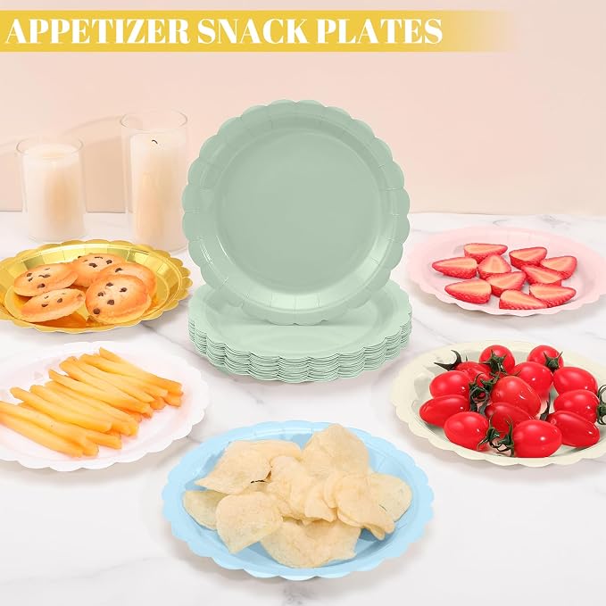 NatNarr 30 Pk White Desset Cake Plates 7" Scalloped White Paper Plates | Small - Image 6