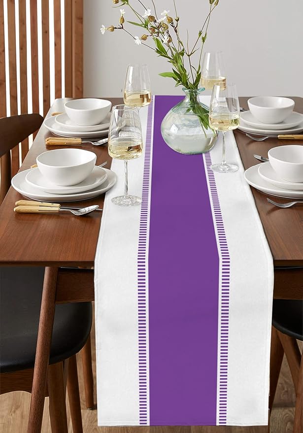Purple Table Runners 72 inches Long, Modern Stripes Table Runner Farmhouse - Image 4