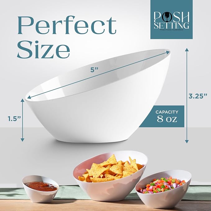 5 Pack White Angled Plastic Serving Bowls Disposable - Image 4