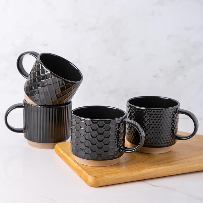 GBhome 15 OZ Stackable Coffee Mugs Set of 4, Ceramic Coffee Cups Set | 4 by GBhome