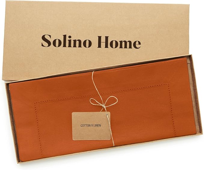 Solino Home Cotton Linen Dining Table Runner Cinnamon Hemstitch, 14 x 60 in | - Image 5