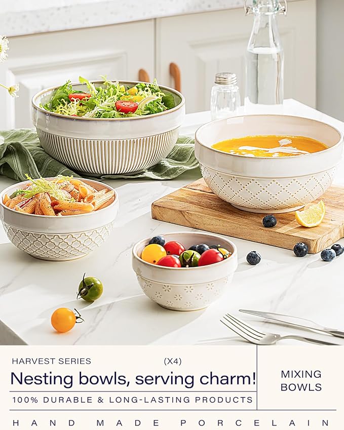 getstar Large Serving Bowls Set of 4, 12/26/42/64 oz Ceramic Stoneware Nesting - Image 2