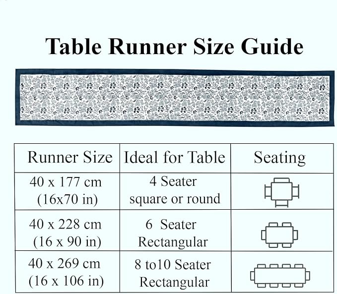 Denim Blue Hand Block Print 100% Cotton Table Runner 16x90 Inch | Perfect - Image 4