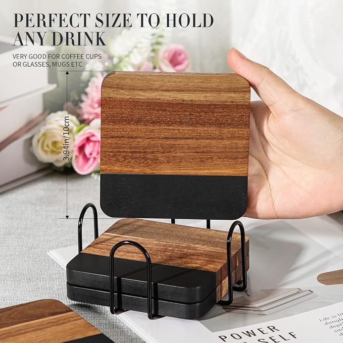 Black Marble Wood Coasters - Image 2