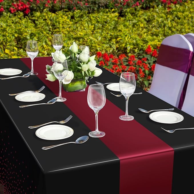 MASHAN 6Pcs Black Maroon Tablecloths, Rectangular Plastic Table Covers - Image 6