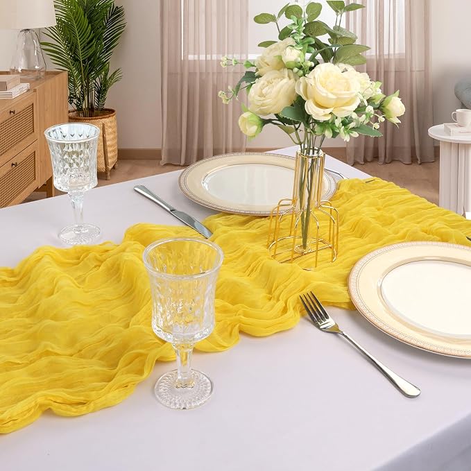 6 Pack 10Ft Lemon Yellow Cheesecloth Table Runner 23 x 120 Inch | Gauze Rustic - Image 6