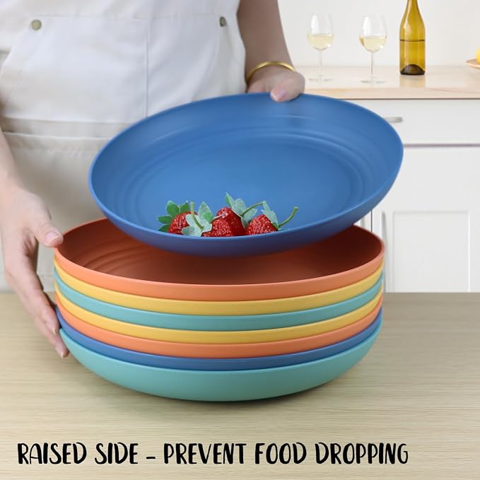 11 Inch Large Wheat Straw Plates 8 Pieces, Unbreakable Dinner Plates Reusable - Image 3