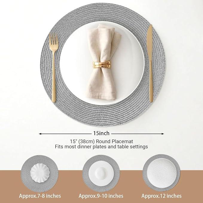 FunWheat Round Braided Placemats Set of 6 Table Mats - Image 2