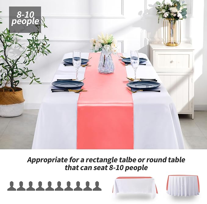 SiinvdaBZX 12 Pcs Coral Satin Table Runner 12 x 108 inches Long | Bright Smooth - Image 3