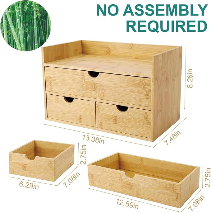 3 Drawer Bamboo Desk Organizer - Image 3