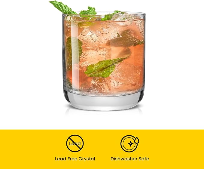 JoyJolt Faye Crystal Whiskey Glasses, Lowball Glasses Set of 6, 10oz Short - Image 3