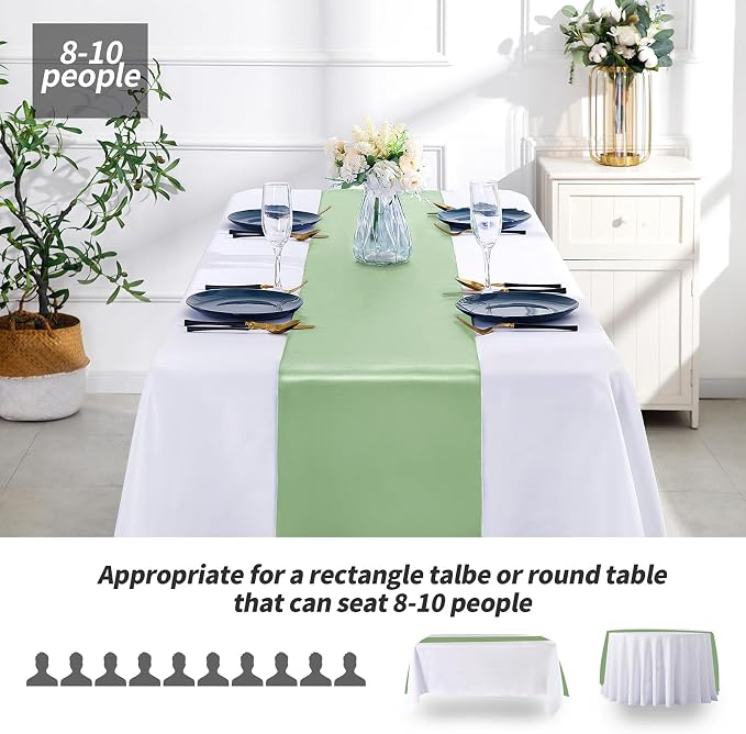 SiinvdaBZX 12 Pcs Sage Green Satin Table Runner 12 x 108 inches Long | Bright - Image 3