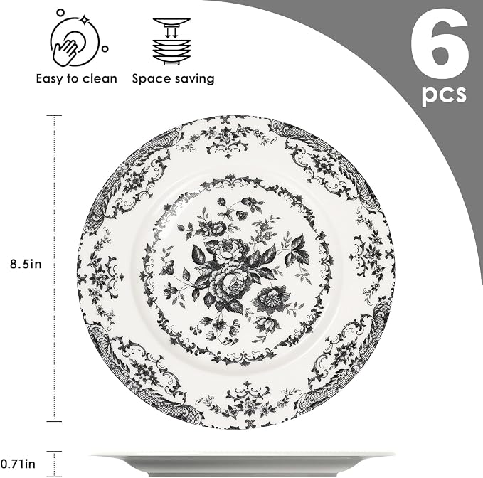 Salad Plates, 8.5 Inch Floral Plate, Microwave Safe, Dessert Plates, Porcelain - Image 2