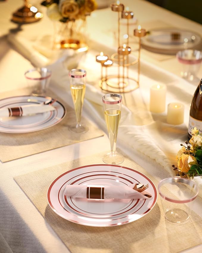 320PCS Rose Gold Fancy Disposable Dinnerware Sets - Image 7