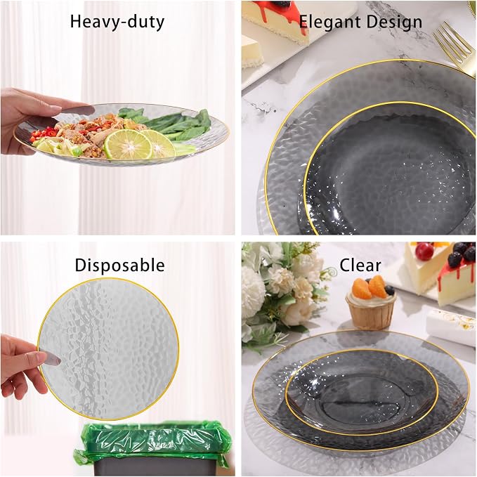 150 Pcs Black Plastic Dinnerware Set, Disposable Plates - Image 3