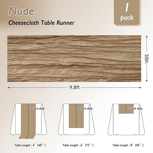 1 Pack Nude Cheesecloth Table Runner 120 Inch Boho Wedding Decor | Cheesecloth - Image 2