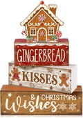 Moucuny 4 Pcs Christmas Table Decoration Gingerbread House Wooden Stacked Block by Moucuny