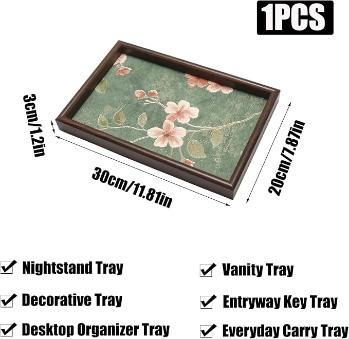 Wooden Valet Tray with Floral Base - Image 2