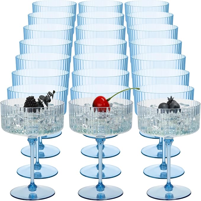 Jingmore 24 Pcs Ribbed Martini Glasses 10 oz Disposable Plastic Vintage Ribbed by Jingmore